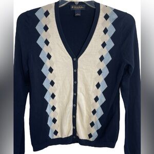 Brooks Brothers Argyle Cardigan Sweater V-Neck Silk Blend Size Medium